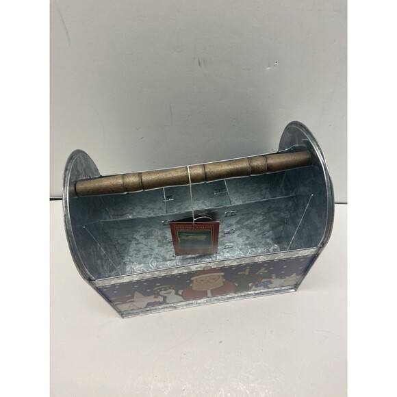 Tin Box Company Santa and Penguin Utensil Caddy Holder Dinner Party Dented Tags - Picture 3 of 13